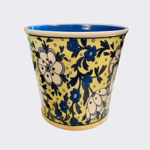 Molly Hatch Anthropologie GROW Flower Pot Planter 4" Take Root Blue Yellow - Picture 7 of 10